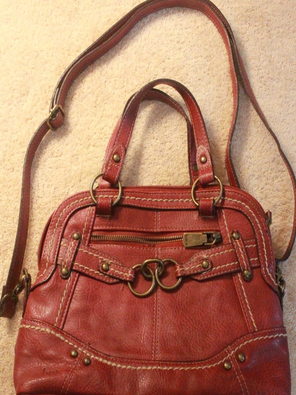 b.o.c. Red Satchel Crossbody Bag with Ring Details